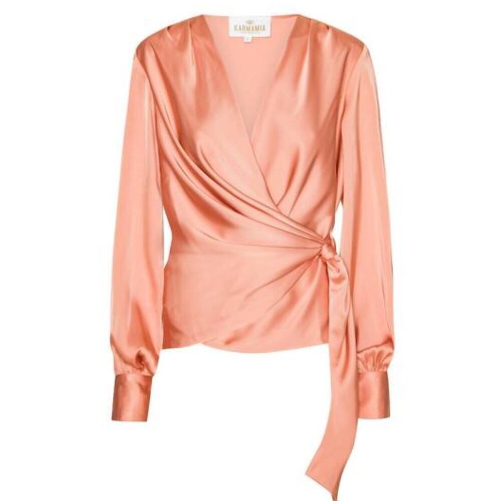 KARMAMIA Ines Wrap Blouse – Peach Satin | NWT | Size S